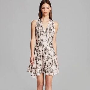 Robert Rodriguez Blush Floral V-Neck Fit & Flare Mini Dress